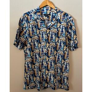 Bugatchi Men's Large Shaped Fit Sailboat Graphic Short Sleeve Button-Up Shirt